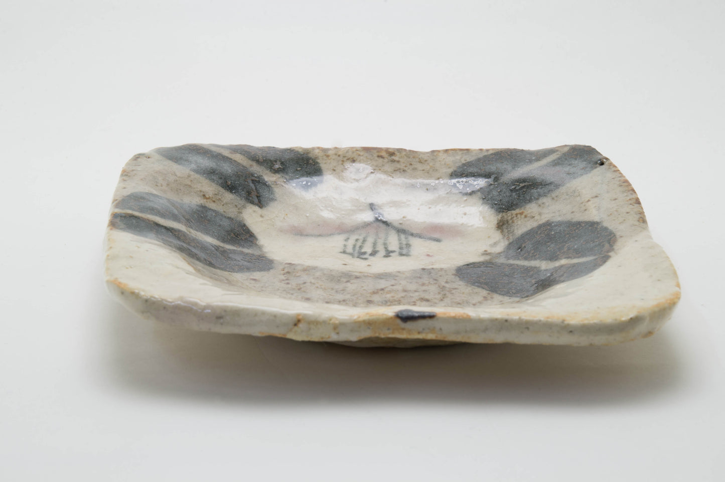 Earthenware Plate with Hand-Drawn Camellia by Kazuji Sato
