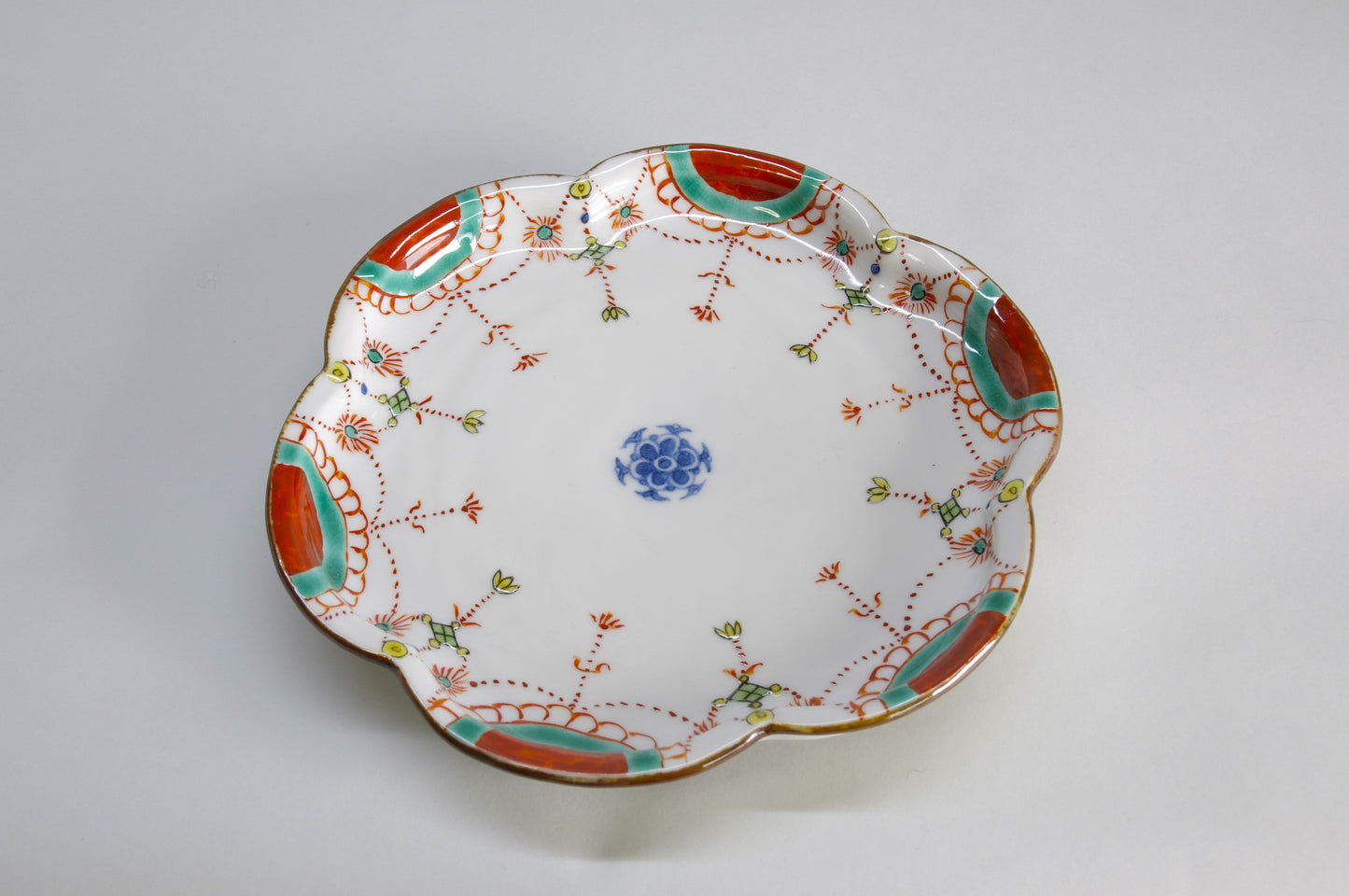 Porcelain Flower Shaped Plate by Bunkichi Gama, Kutani Ware