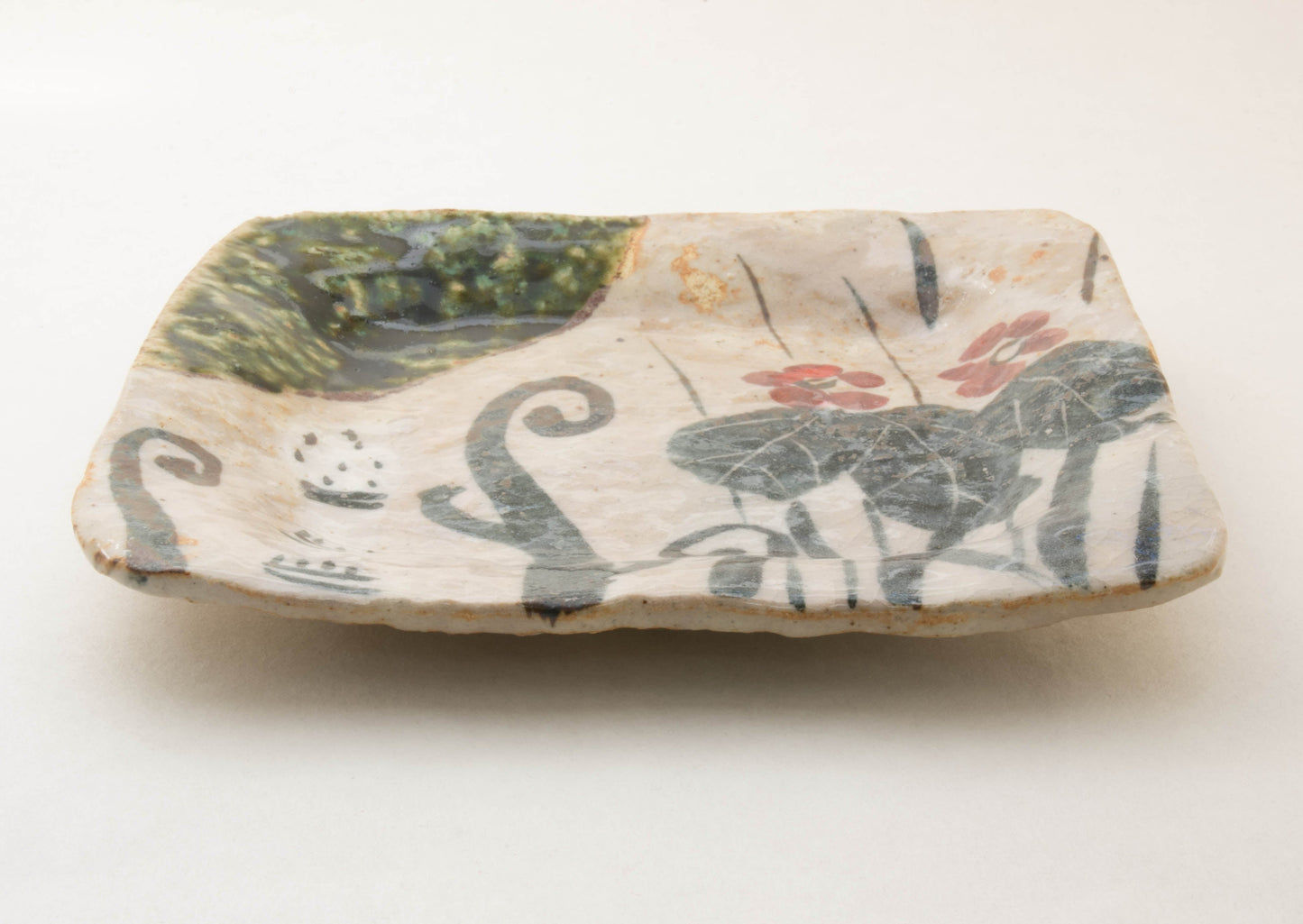 Earthenware Plate with Hand-Drawn Spring Scenery by Kazuji Sato