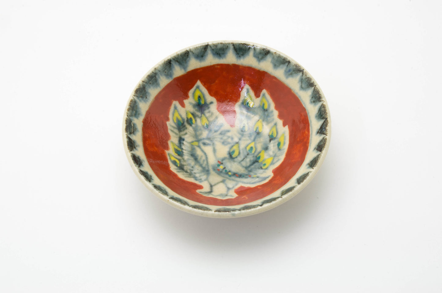 Porcelain Sake Cup with Peacock Drawn in AnnanStyle by Yuki Ando