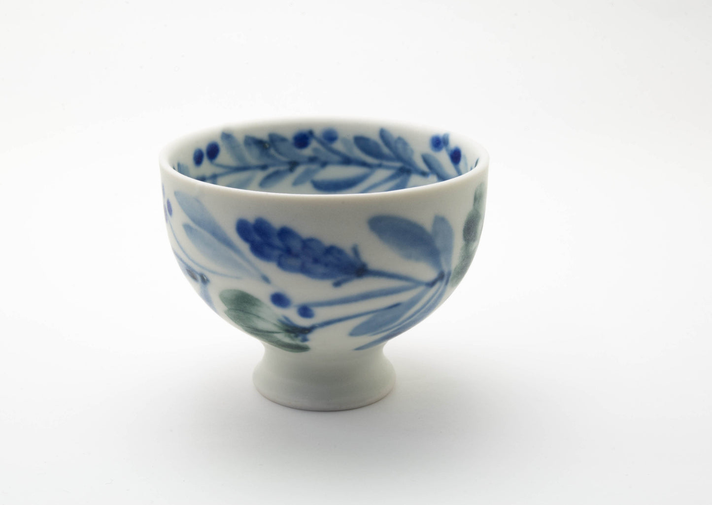 Matte Semi-Porcelain Sake Cup with Hand-Drawn Flower by Shiho Tanaka