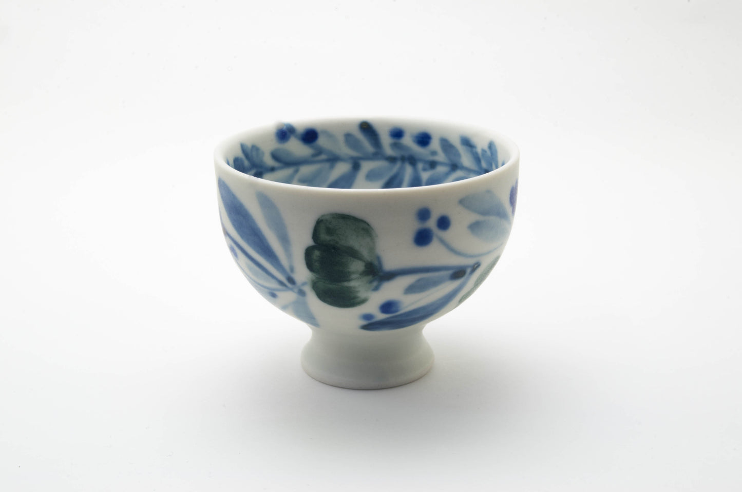 Matte Semi-Porcelain Sake Cup with Hand-Drawn Flower by Shiho Tanaka