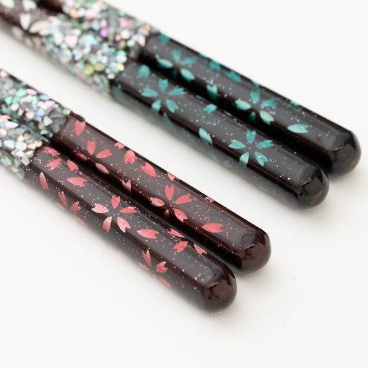 Wakasa Lacquer Chopsticks with Cherry Blossom Pattern by Abalone Shell (in a set)