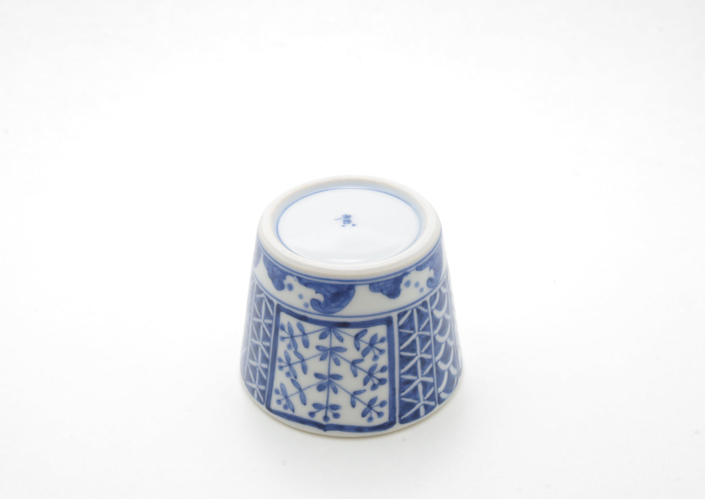 Porcelain Sake Cup with Hand-Drawn Tose Mallow by Yohki-gama