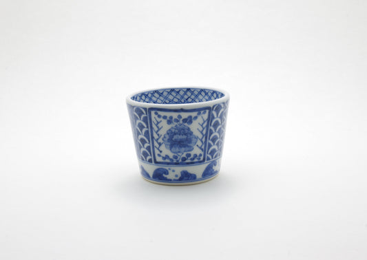 Porcelain Sake Cup with Hand-Drawn Tose Mallow by Yohki-gama