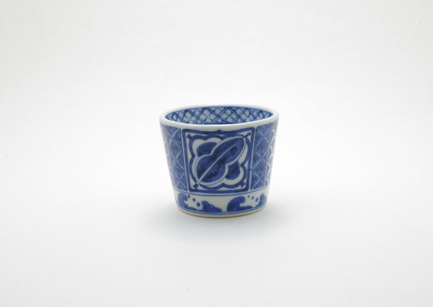 Porcelain Sake Cup with Hand-Drawn Tose Mallow by Yohki-gama