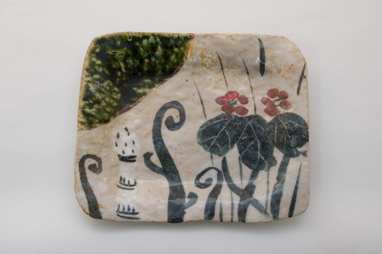 Earthenware Plate with Hand-Drawn Spring Scenery by Kazuji Sato