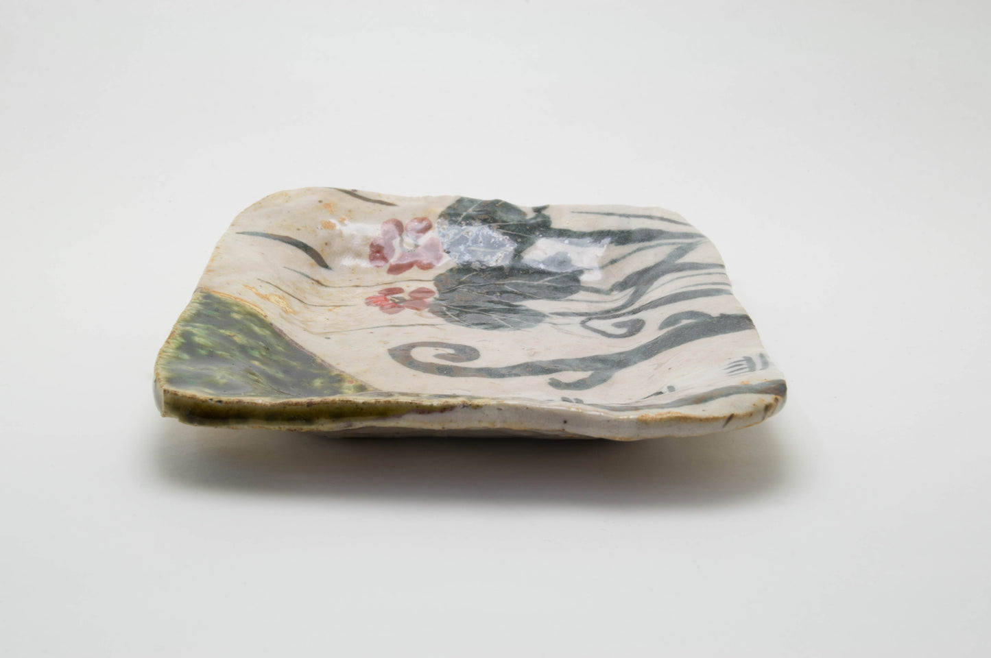 Earthenware Plate with Hand-Drawn Spring Scenery by Kazuji Sato