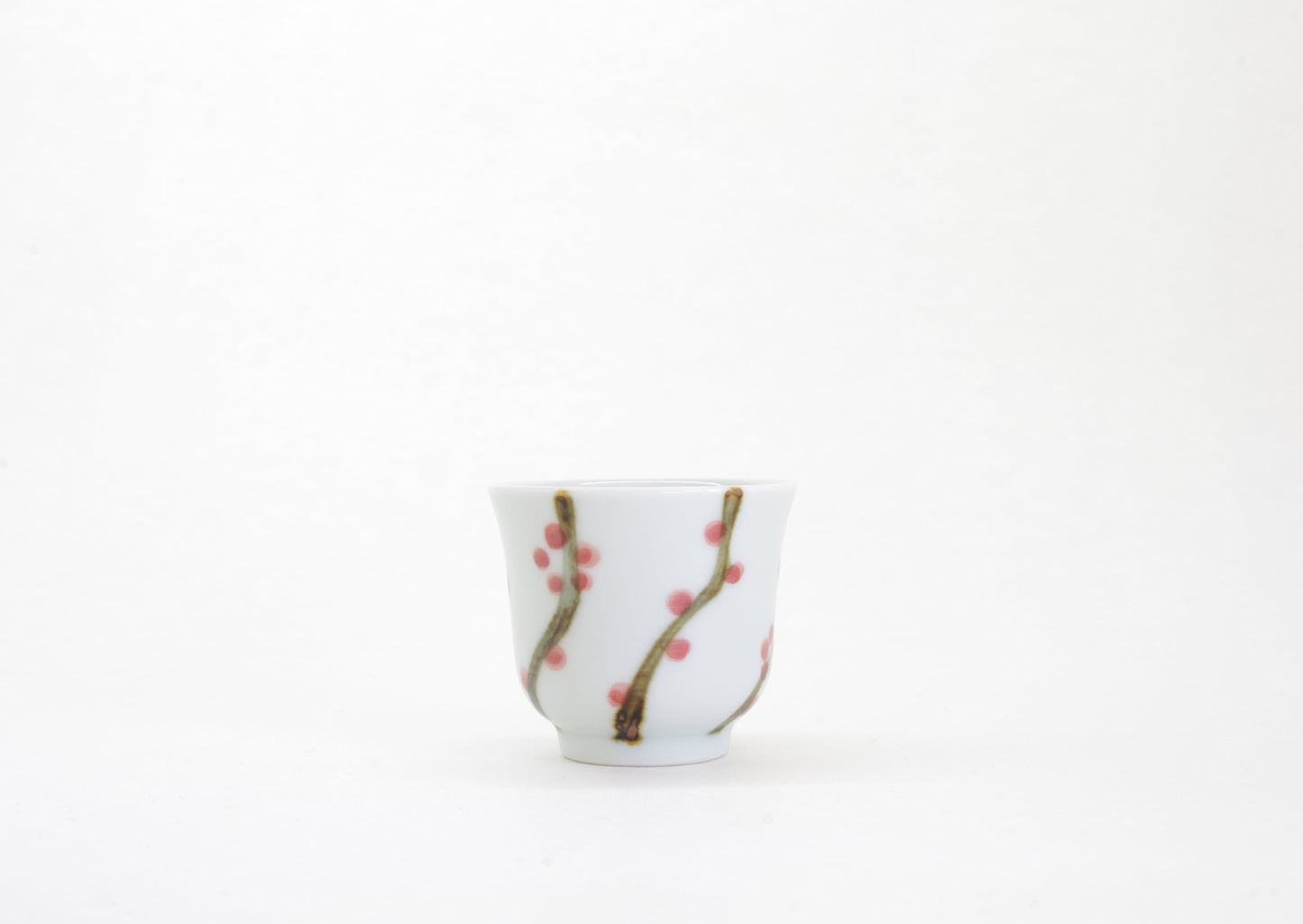 Porcelain Sake Cup with Hand-Drawn Plum Flower Drawn by Senzan-gama