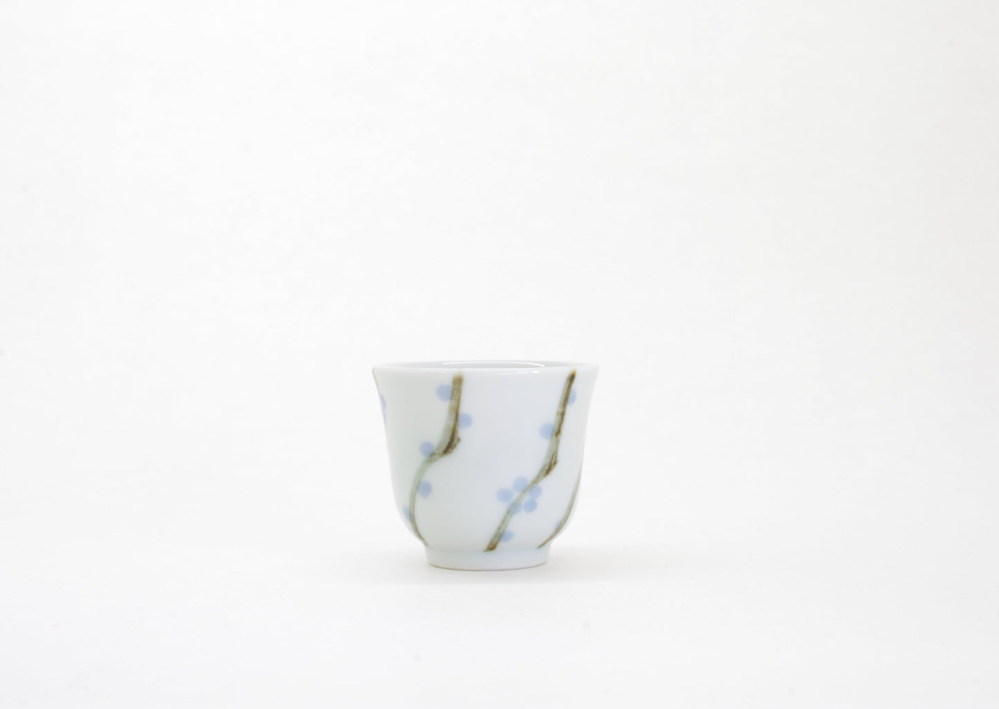 Porcelain Sake Cup with Hand-Drawn Plum Flower Drawn by Senzan-gama