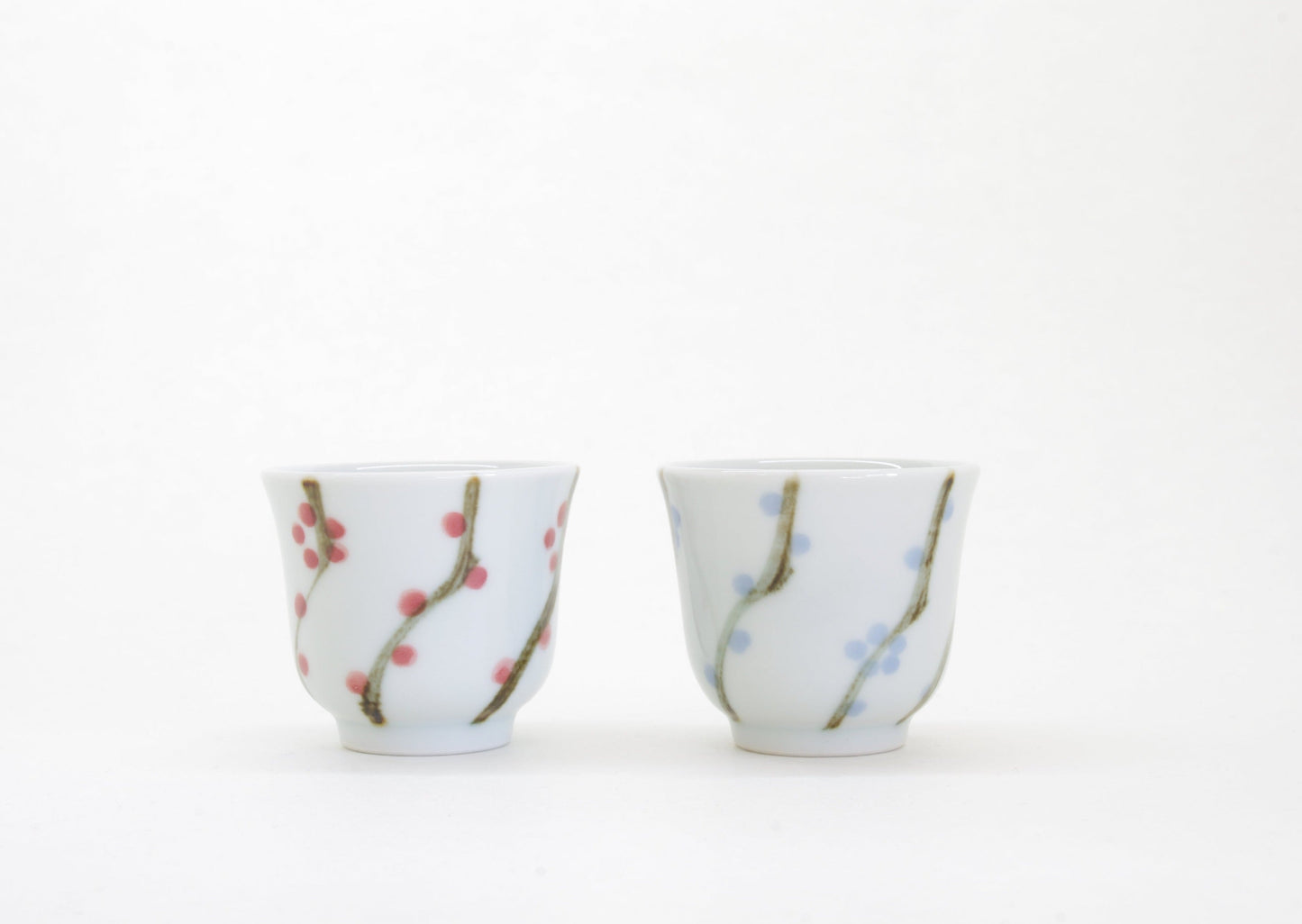 Porcelain Sake Cup with Hand-Drawn Plum Flower Drawn by Senzan-gama