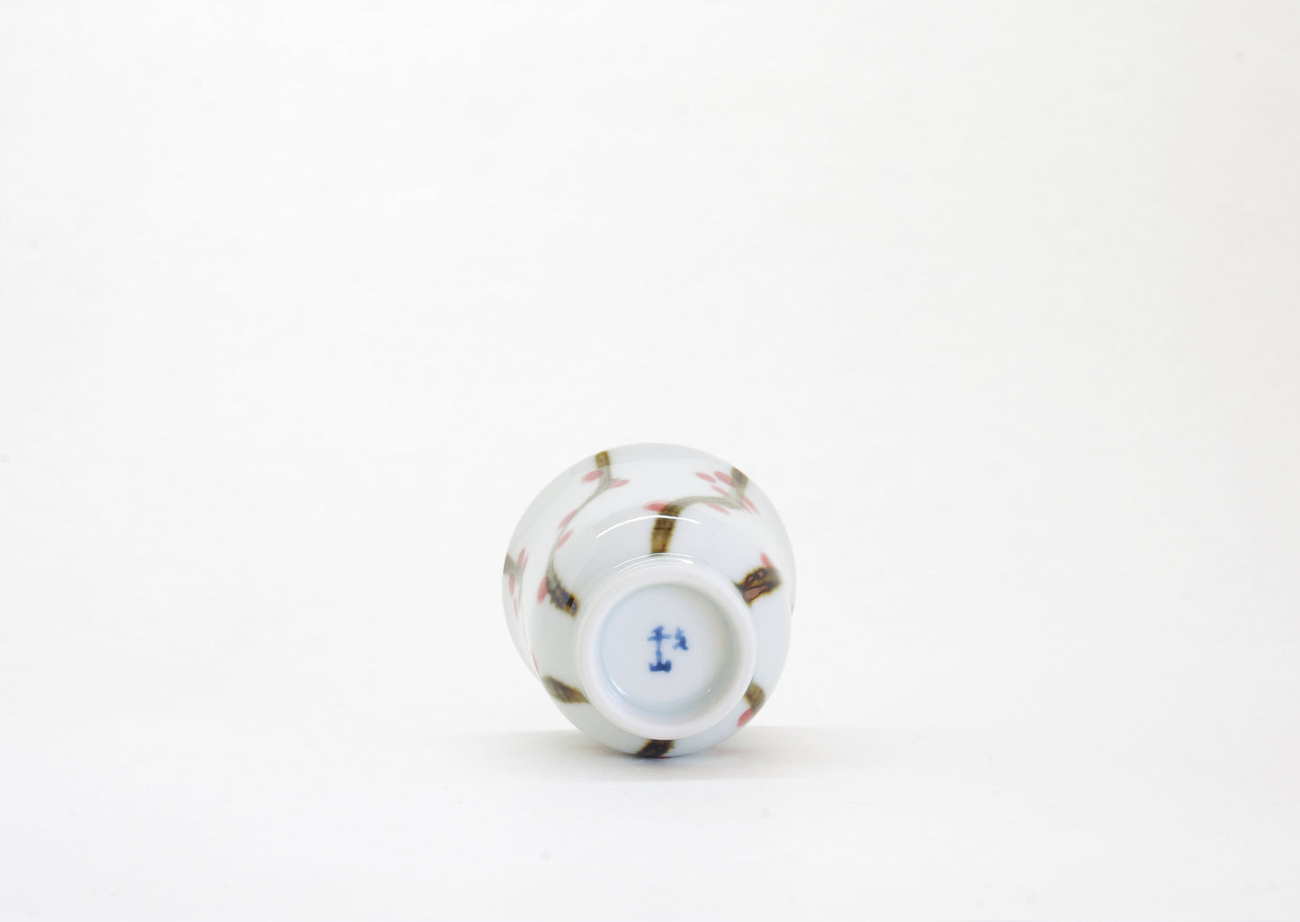 Porcelain Sake Cup with Hand-Drawn Plum Flower Drawn by Senzan-gama