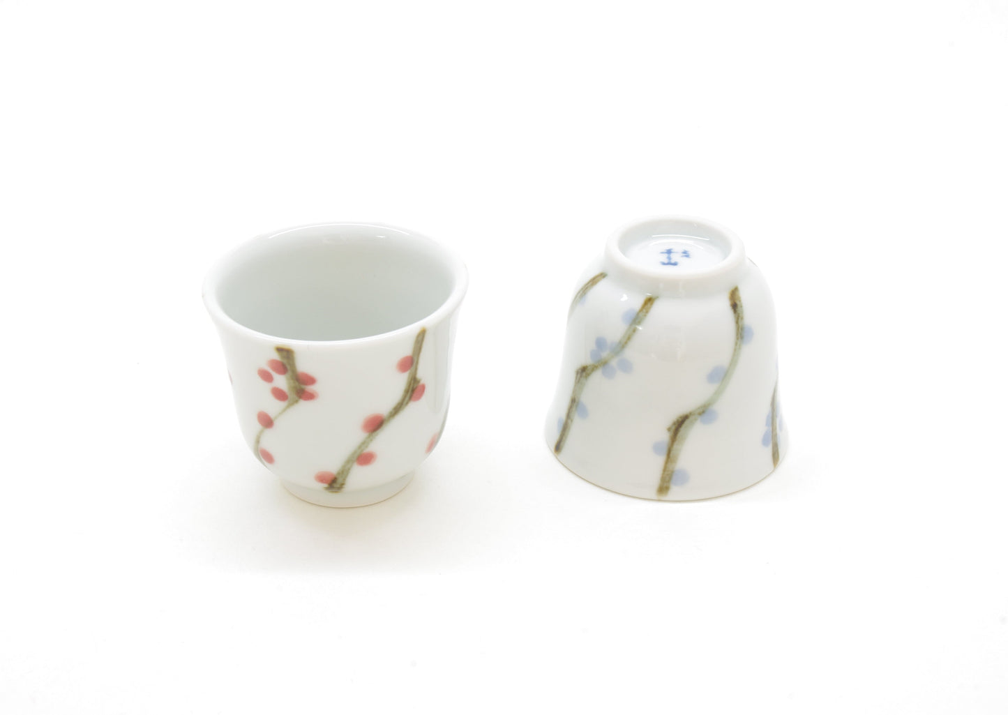 Porcelain Sake Cup with Hand-Drawn Plum Flower Drawn by Senzan-gama