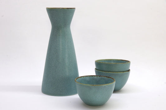 Blue Tokkuri and Ochoko Kohyo Mino Ware Porcelain