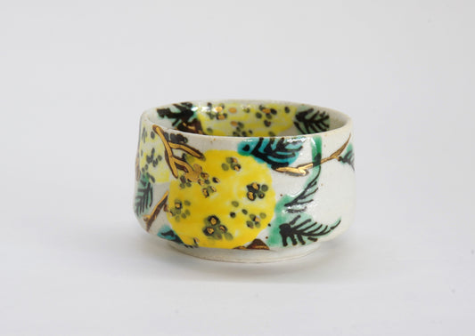 Earthenware Sake Cup with Hand-Drawn Japanese Citrus by Hitori Wada