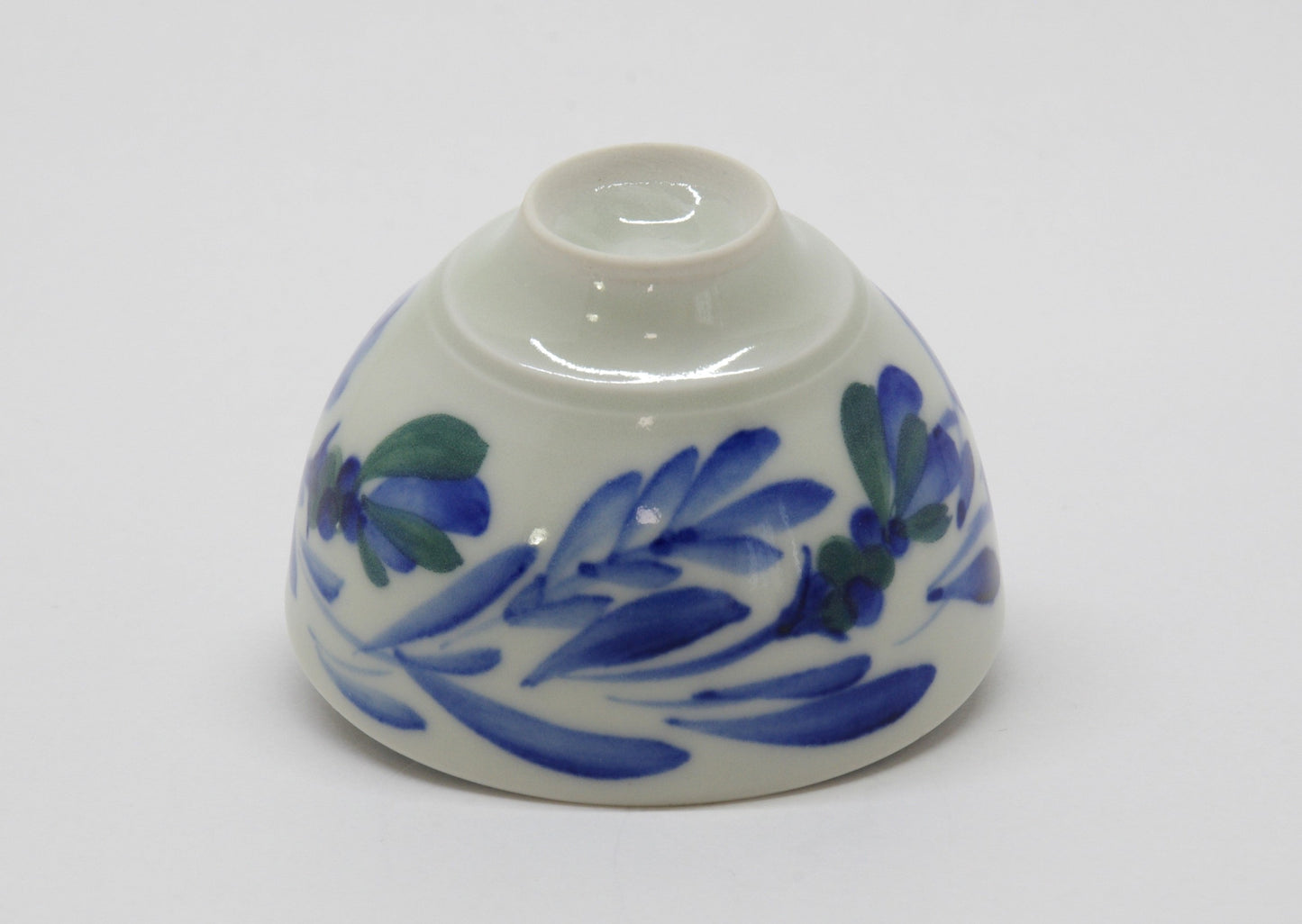 Glossy Semi-Porcelain Sake Cup with Hand-Drawn Flower by Shiho Tanaka