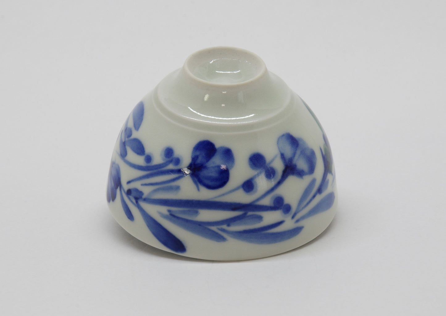 Glossy Semi-Porcelain Sake Cup with Hand-Drawn Flower by Shiho Tanaka