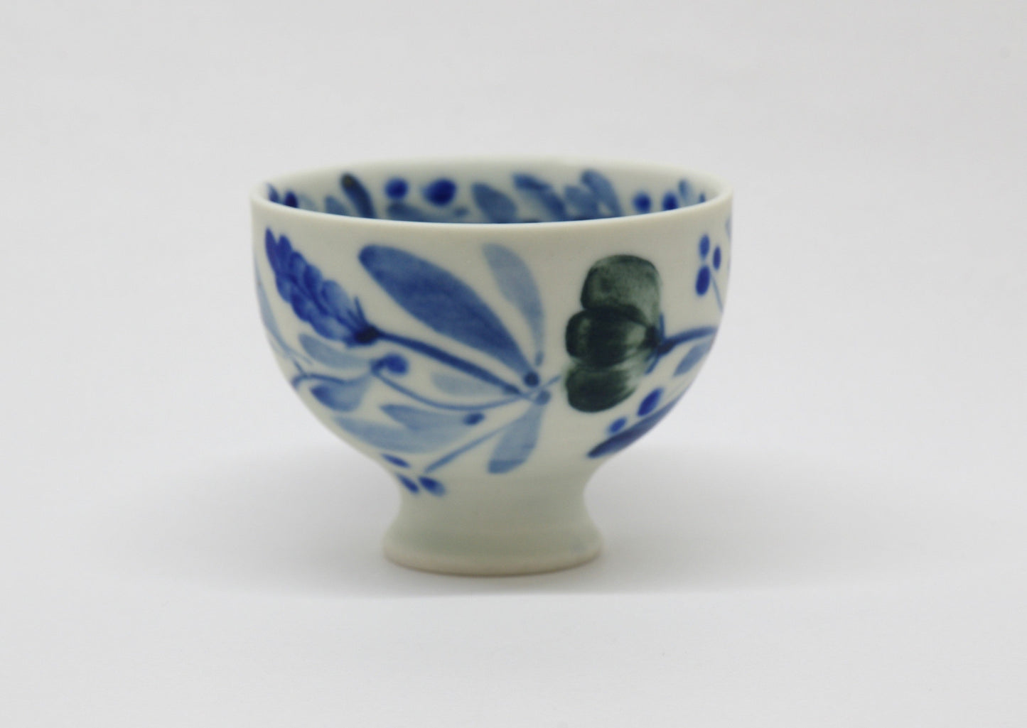 Matte Semi-Porcelain Sake Cup with Hand-Drawn Flower by Shiho Tanaka