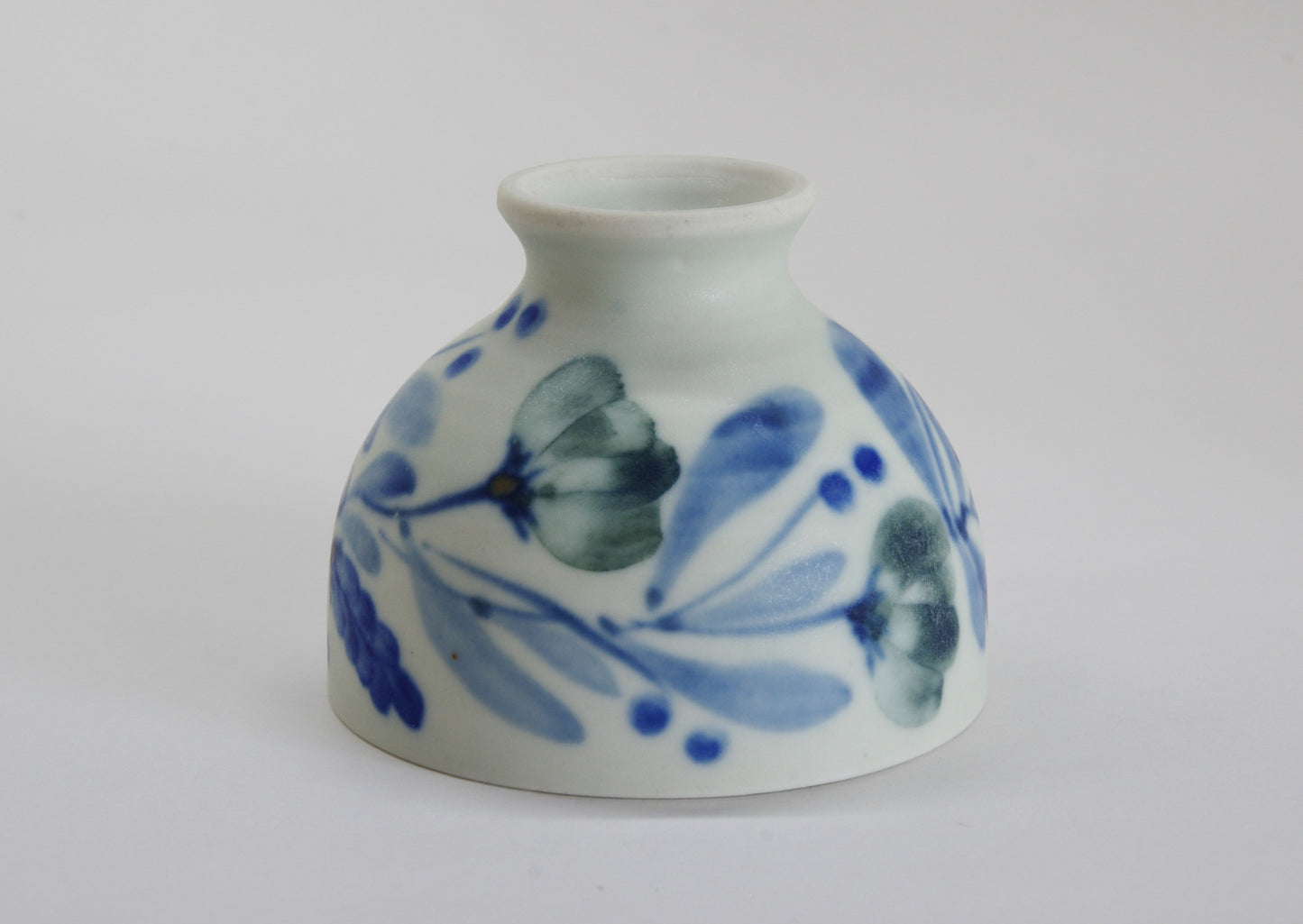 Matte Semi-Porcelain Sake Cup with Hand-Drawn Flower by Shiho Tanaka