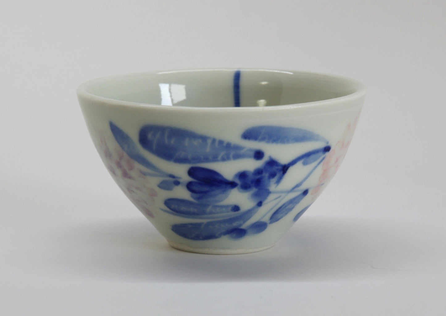 Glossy Semi-Porcelain Sake Cup with Hand-Drawn Flower by Shiho Tanaka