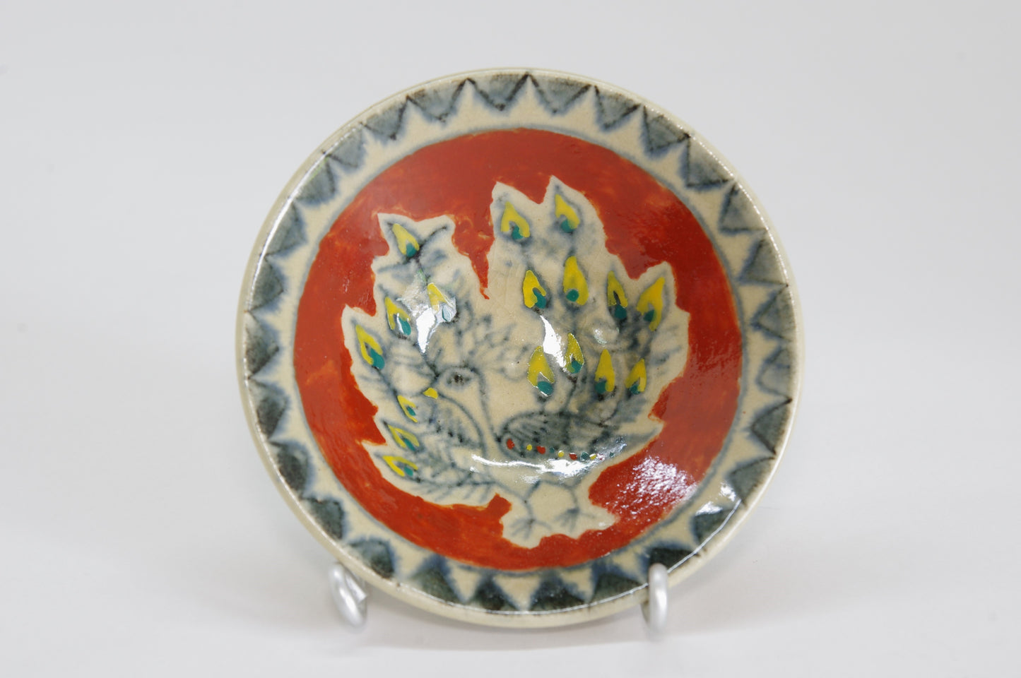 Porcelain Sake Cup with Peacock Drawn in AnnanStyle by Yuki Ando