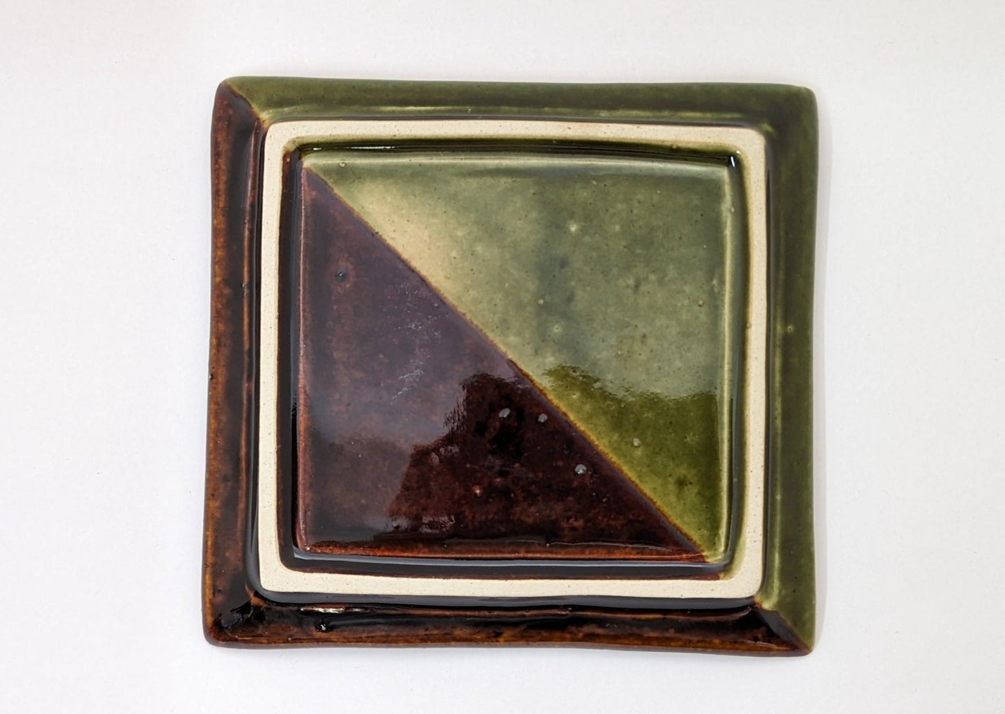 Square Earthenware Plate in Bicolor by Nobuya Yoshioka