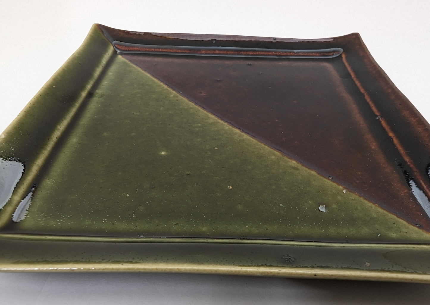 Square Earthenware Plate in Bicolor by Nobuya Yoshioka