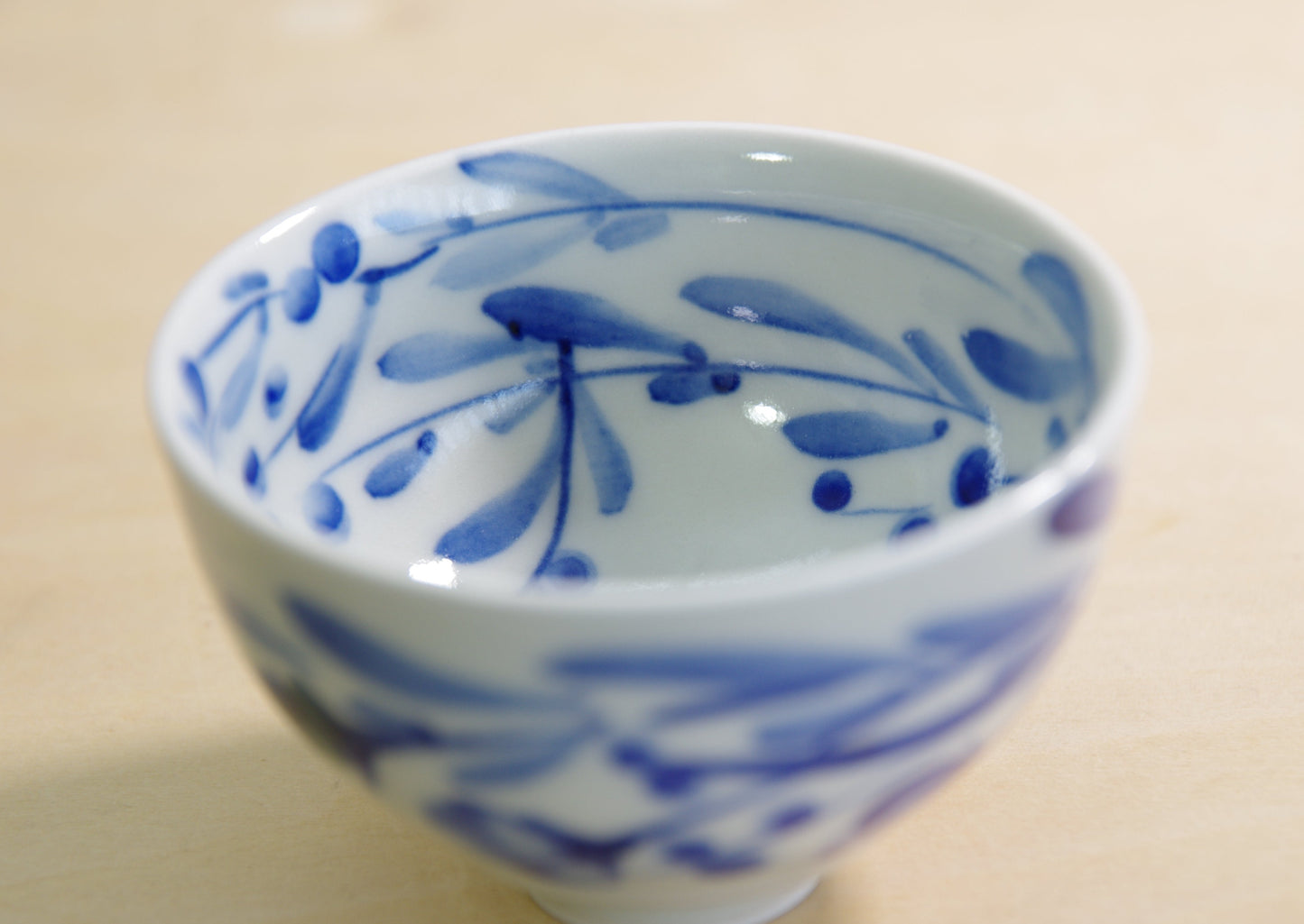 Glossy Semi-Porcelain Sake Cup with Hand-Drawn Flower by Shiho Tanaka