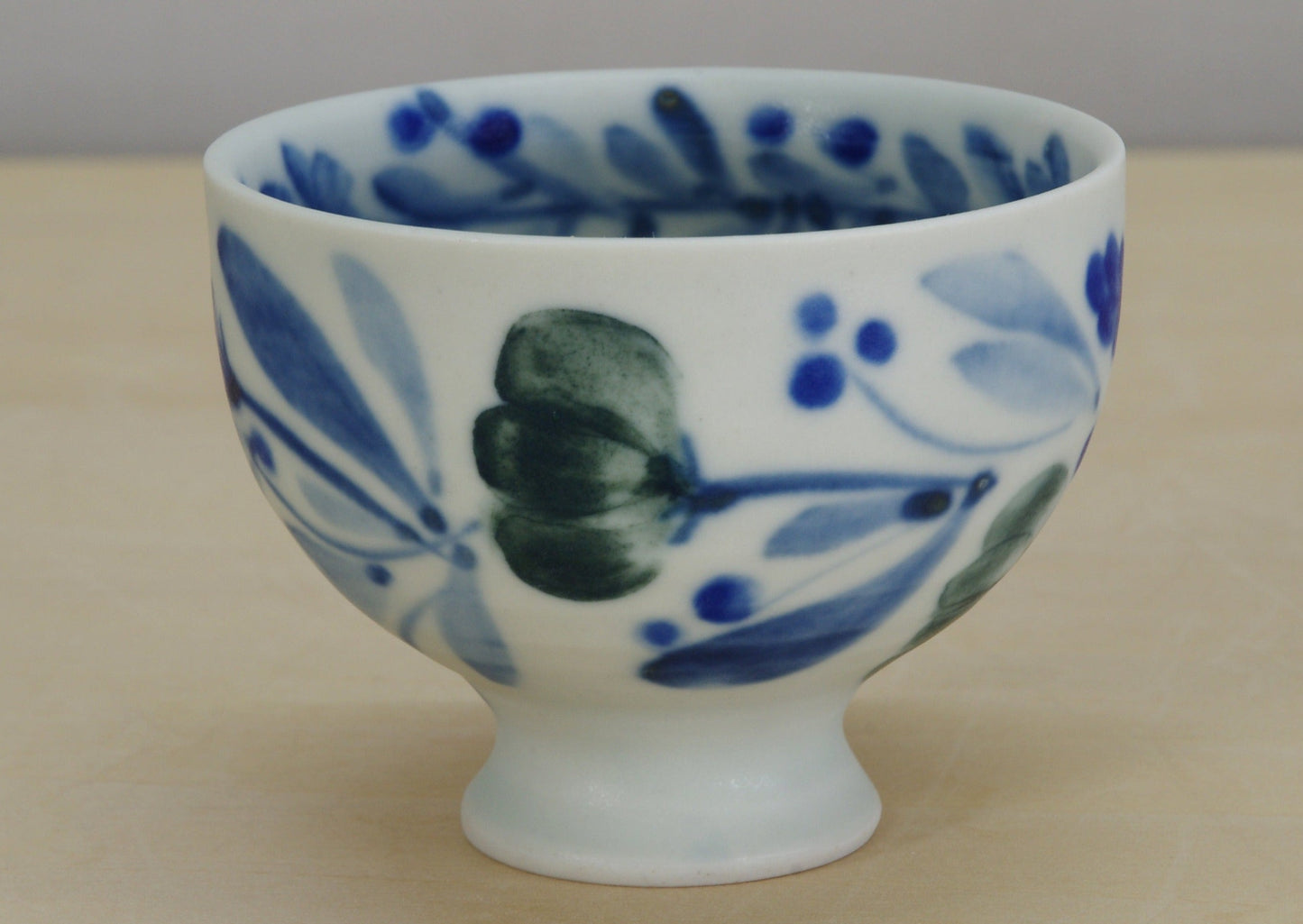 Matte Semi-Porcelain Sake Cup with Hand-Drawn Flower by Shiho Tanaka