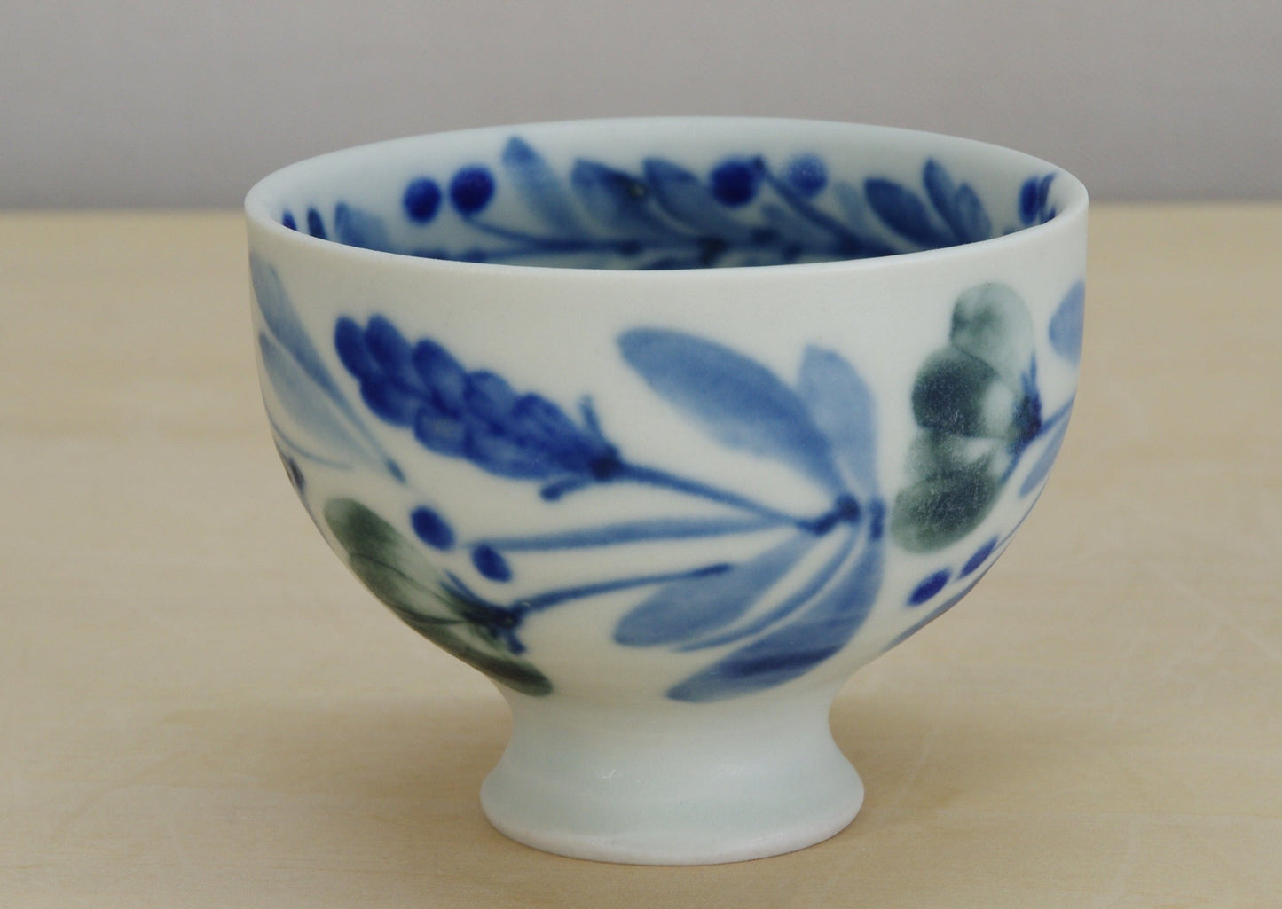 Matte Semi-Porcelain Sake Cup with Hand-Drawn Flower by Shiho Tanaka