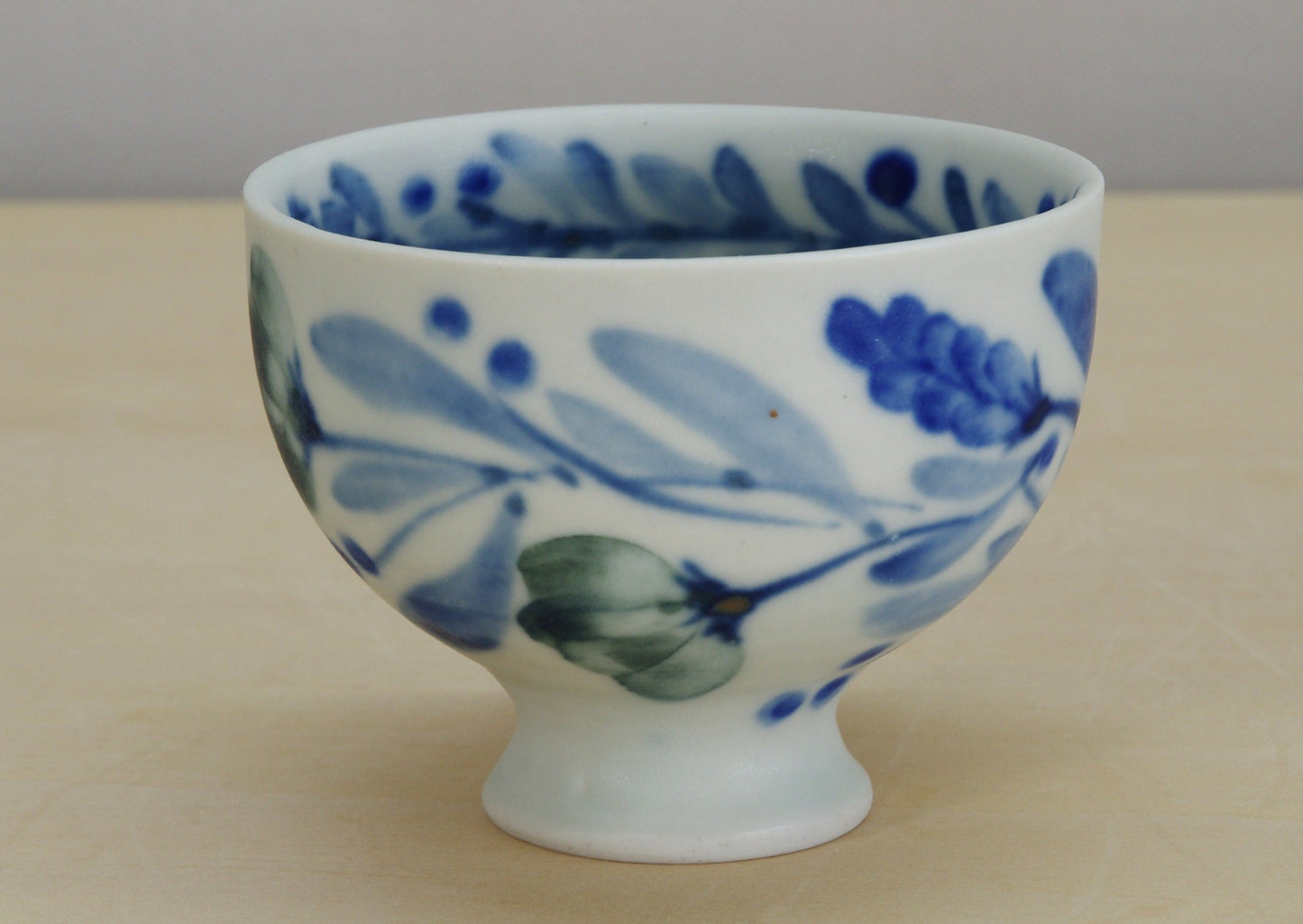 Matte Semi-Porcelain Sake Cup with Hand-Drawn Flower by Shiho Tanaka