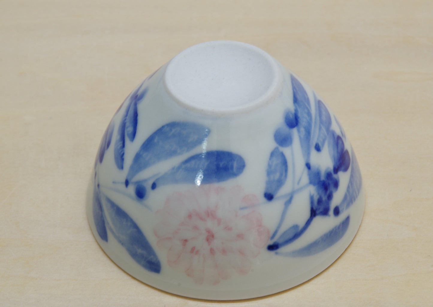 Glossy Semi-Porcelain Sake Cup with Hand-Drawn Flower by Shiho Tanaka